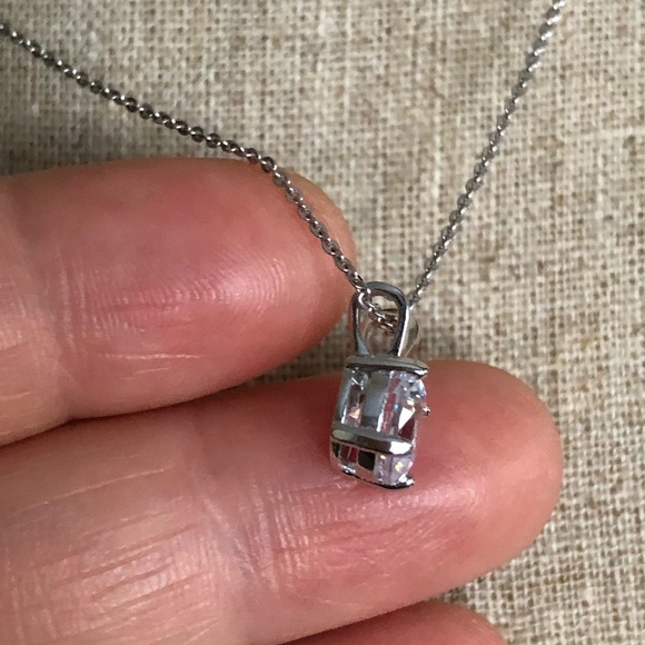 CZ Solitaire Necklace 925 Sterling Silver Necklace - Picture 4 of 7